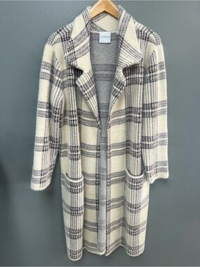 Cyrus Cream and Gray Plaid Open Front Cardigan/Jacket